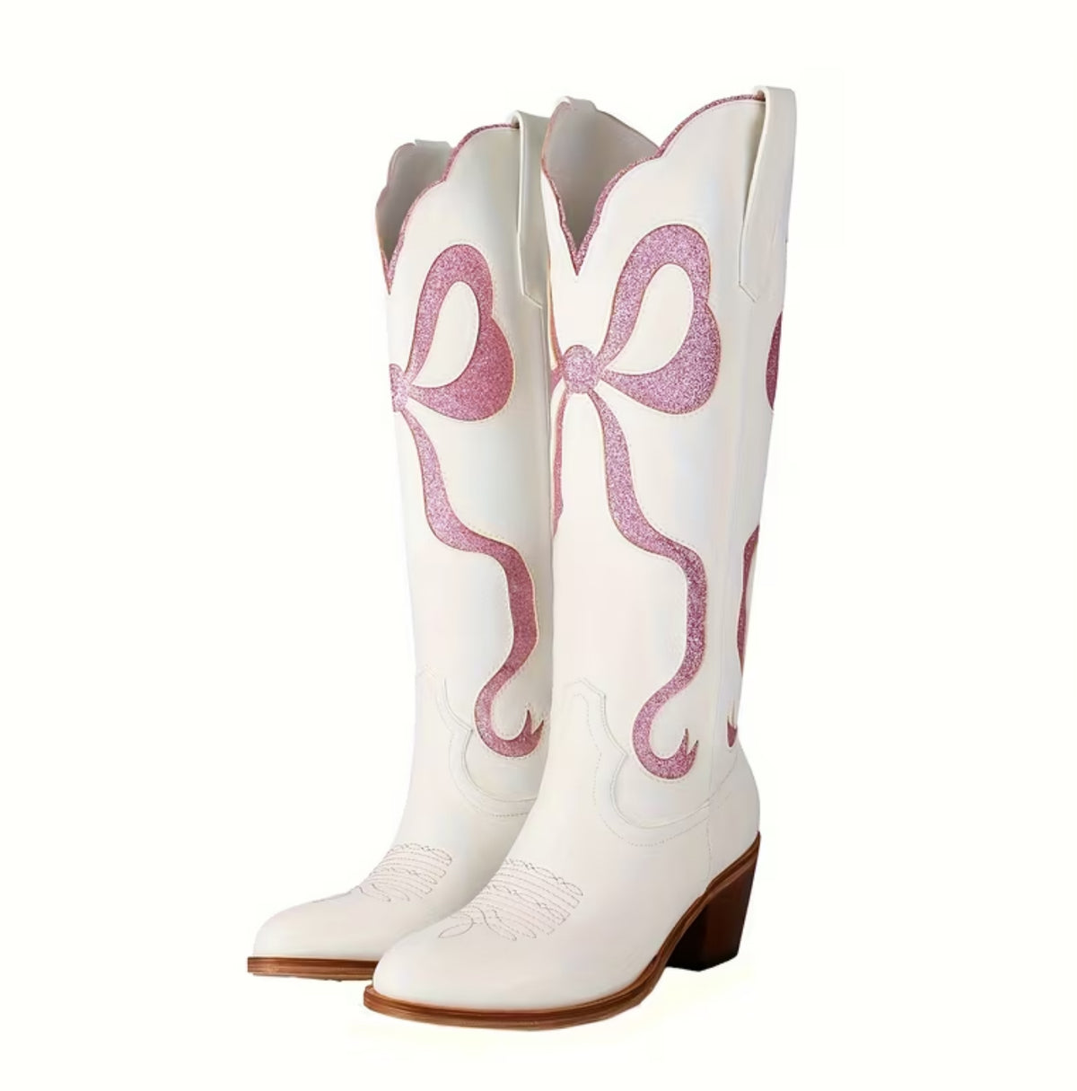 The Pink Glitter Bow Boots