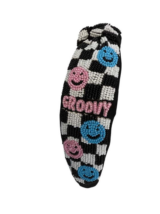 NEW The Groovy Smiley Face Beaded Headband