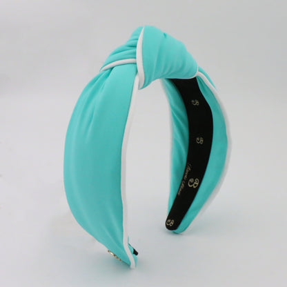 "The Wave" Blue & White Piping Topknot Headband