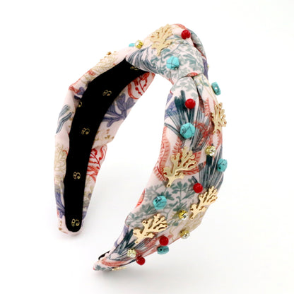 The Coral & Turquoise Gemstone Topknot Headband