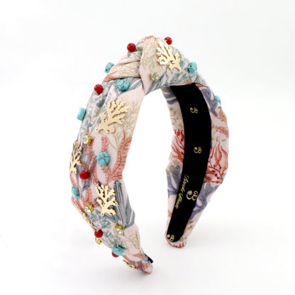 The Coral & Turquoise Gemstone Topknot Headband