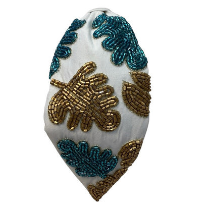 The Monstera Turquoise & Gold Beaded Headband