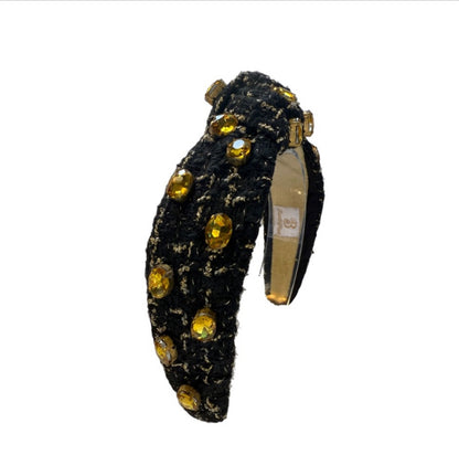 The Glam & Gold Black Tweed Rhinestone Headband