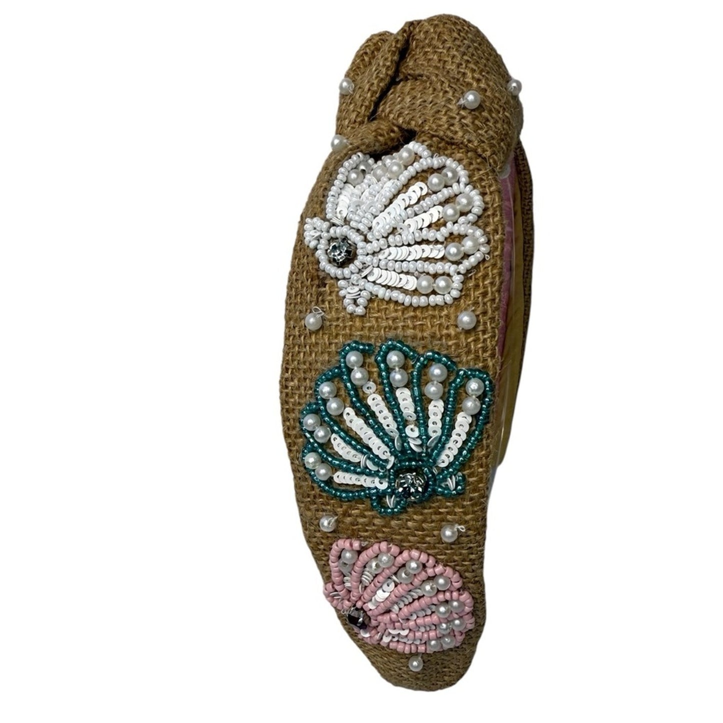 The Burlap Seashell Pearl Beaded Headband