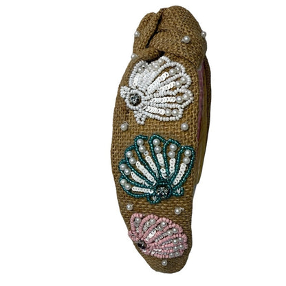 The Burlap Seashell Pearl Beaded Headband