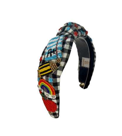 NEW Back To School Gingham A+ Composition Rainbow  Beaded Headband
