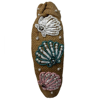 The Burlap Seashell Pearl Beaded Headband