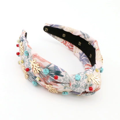 The Coral & Turquoise Gemstone Topknot Headband