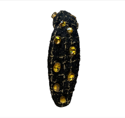 The Glam & Gold Black Tweed Rhinestone Headband