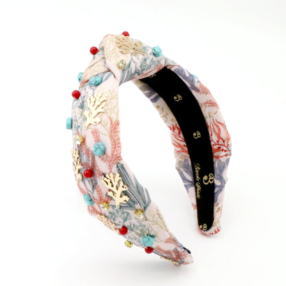 The Coral & Turquoise Gemstone Topknot Headband