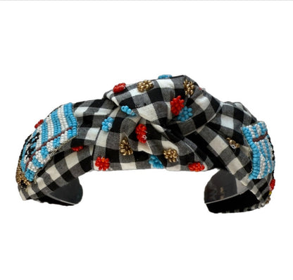 NEW Back To School Gingham A+ Composition Rainbow  Beaded Headband