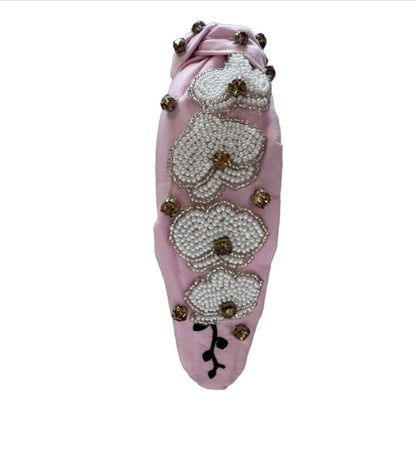 The White Orchid Beaded Rhinestone Headband
