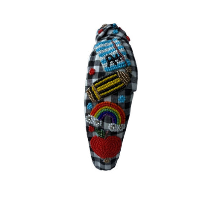 NEW Back To School Gingham A+ Composition Rainbow  Beaded Headband