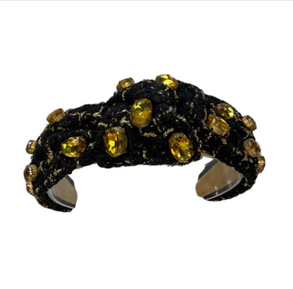 The Glam & Gold Black Tweed Rhinestone Headband