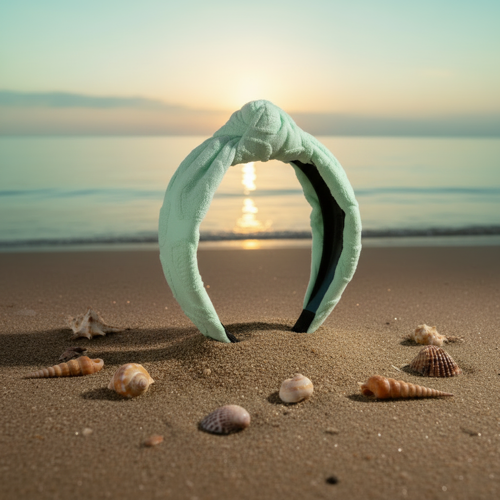 The Sea Mint Seashell Terry Topknot Headband