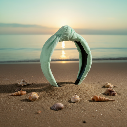 The Sea Mint Seashell Terry Topknot Headband