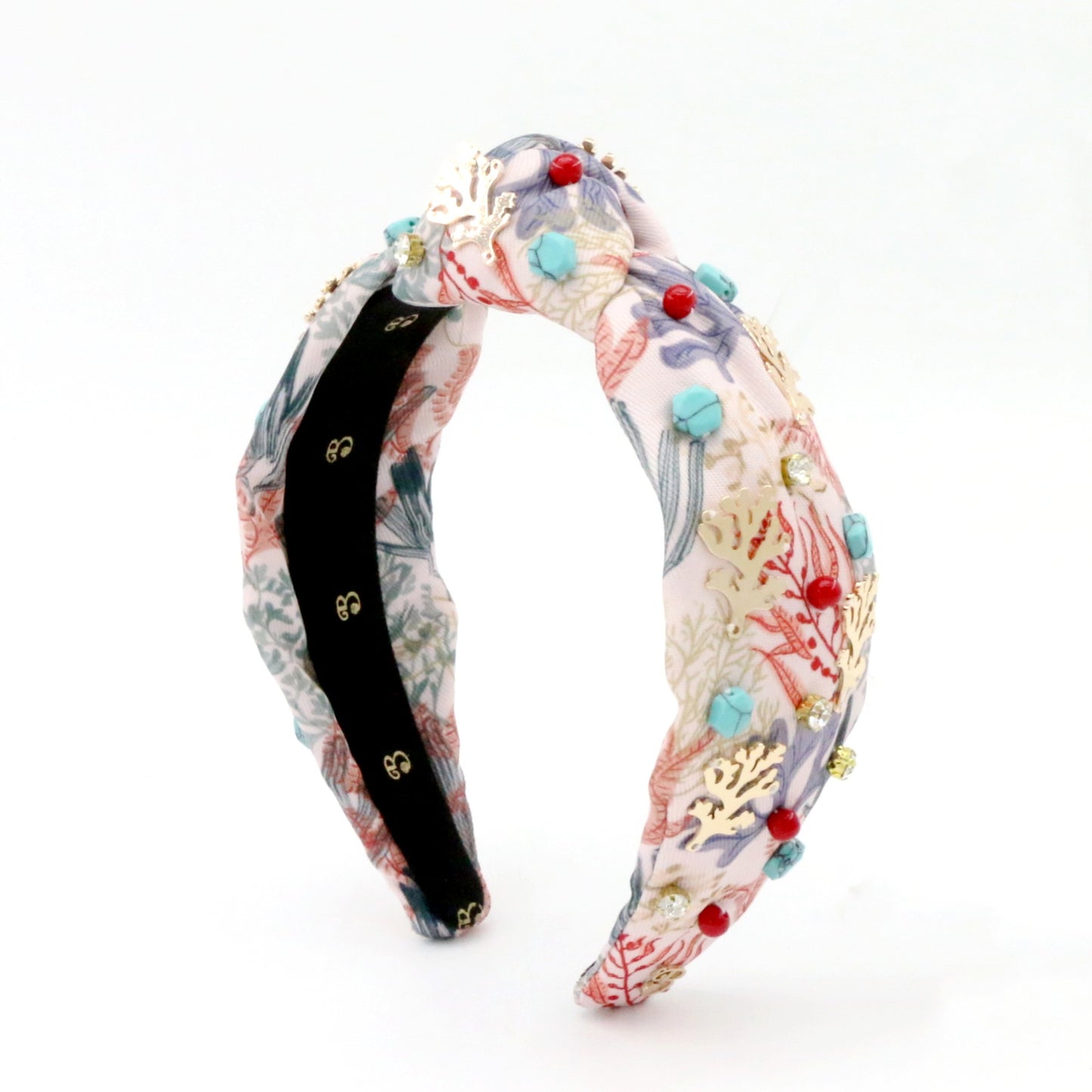 The Coral & Turquoise Gemstone Topknot Headband