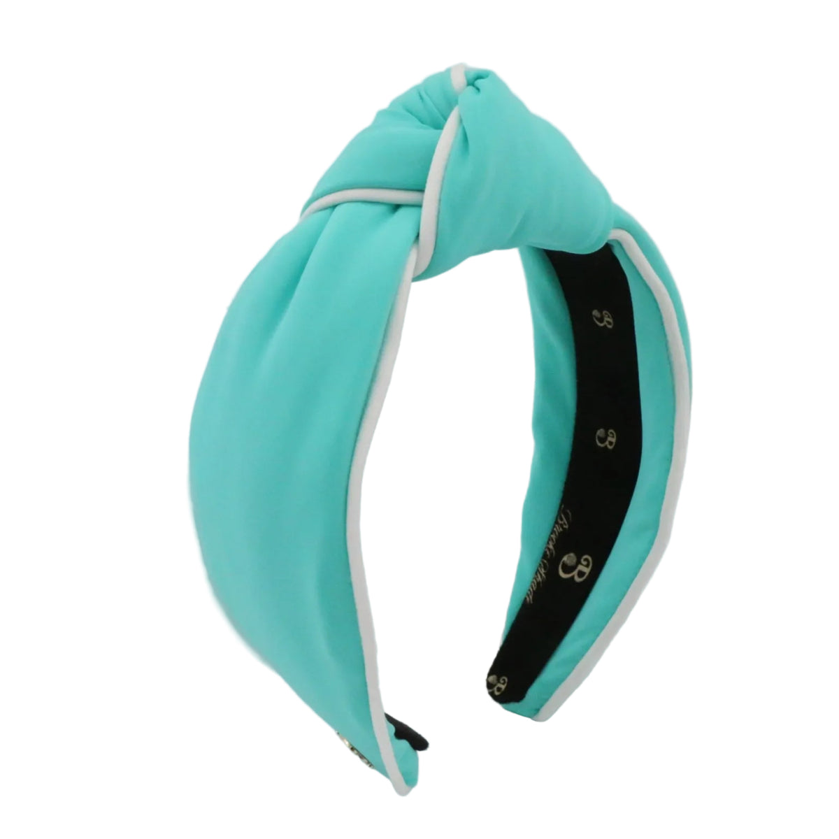 Turquoise headband with white interior on a light gray background