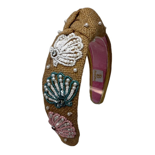 The Burlap Seashell Pearl Beaded Headband