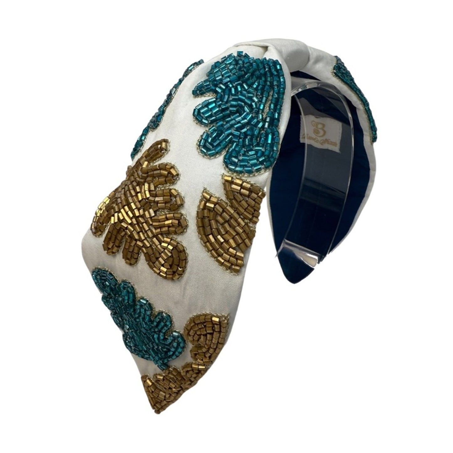 The Monstera Turquoise & Gold Beaded Headband